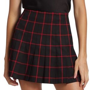 NWOT Alice & Olivia Carter Stitch Pleated Mini Skirt in Black & Red Plaid 6